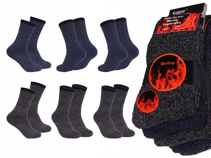 6 x CIEPŁE SKARPETY męskie TERMO GRUBE Wełniane Skarpetki na ZIMĘ ~ 39-43 ~