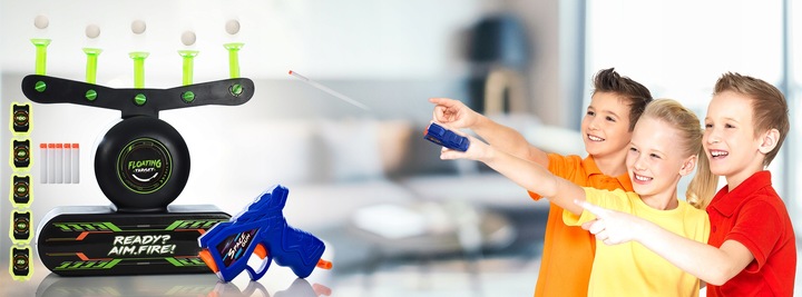 STRZELANIE DO CELU GRA PISTOLET + LATAJĄCE PIŁKI PREZENT DLA 6 7 8 9 LATKA