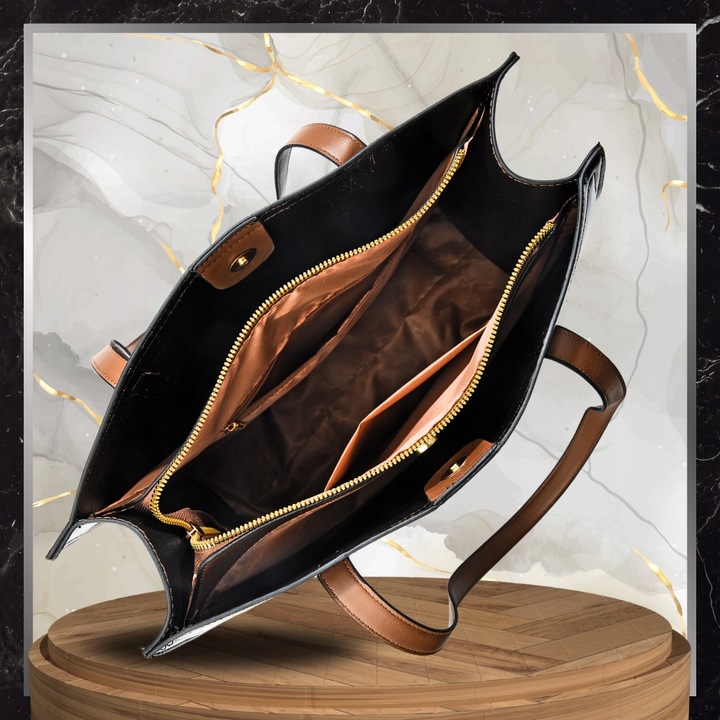 Torebka Shopper Damska CZARNA Torba Na Ramię Duża A4 SKÓRZANA Shopperka