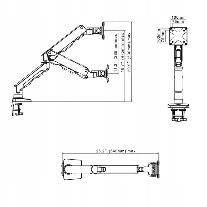 G60 Regulowany Uchwyt Biurkowy do Monitorów 27'-45' Sprężyna Mechaniczna