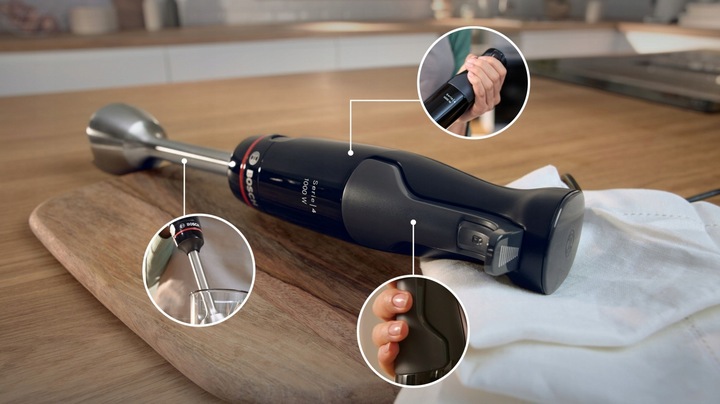 Blender ręczny Bosch MSM4B610 Mocny 1000W Stalowy Nóż QuattroBlade Pojemnik