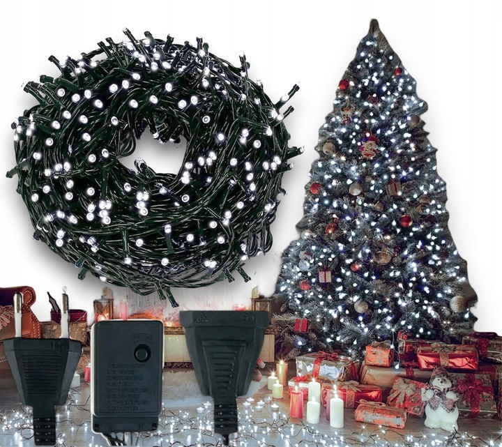 LAMPKI CHOINKOWE 500 LED 34m Wewnętrzne Świąteczne Białe Zimne Światełka