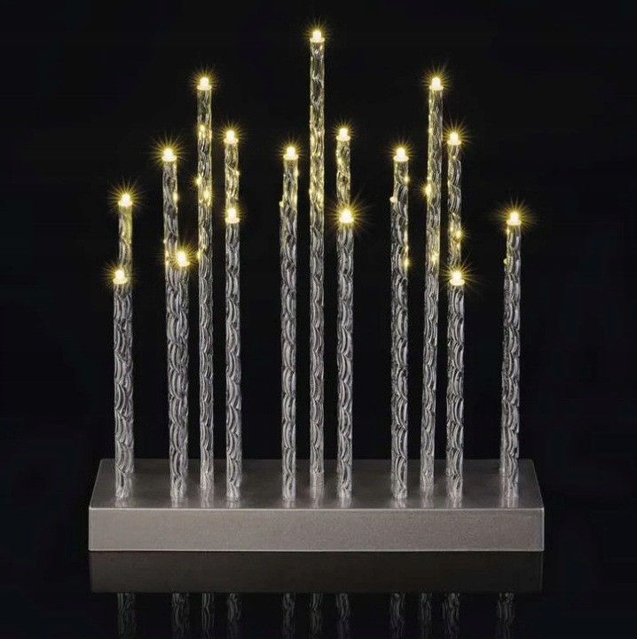 Świecznik Świąteczny LED Srebrny Dekoracja LED 19cm Ciepła Biel Timer