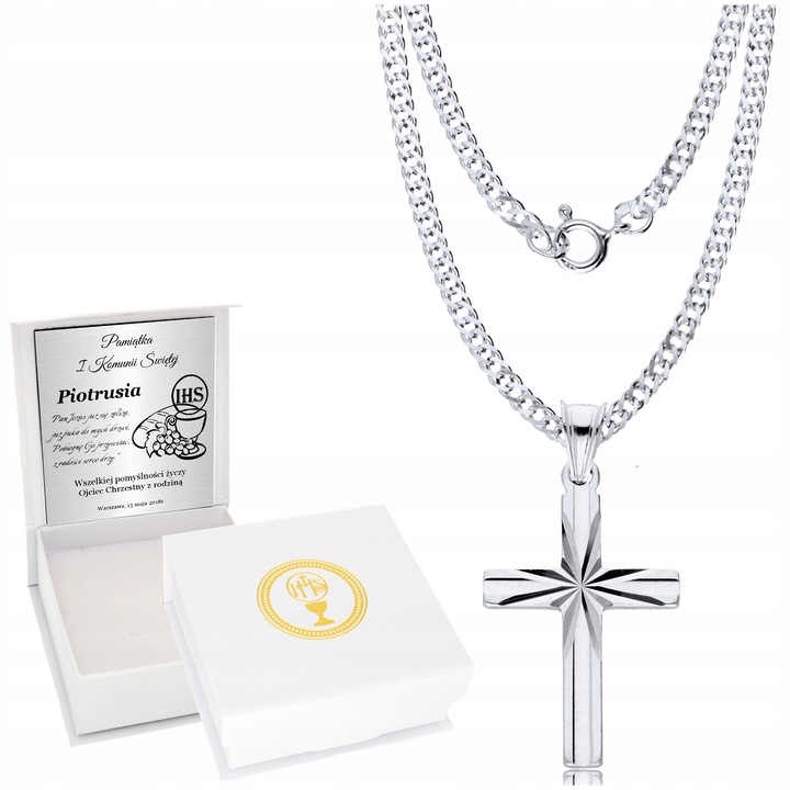 Srebrny Łańcuszek 925 Krzyżyk dla chłopca Komunia Chrzest Bierzmowanie