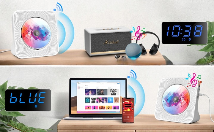 Wszechstronny odtwarzacz CD z Bluetoothem Wbudowane podwójne głośniki HiFi