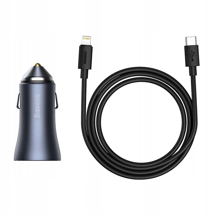 Szybka Ładowarka Samochodowa + Przewód Kabel Szybki Baseus USB + USB-C, QC4