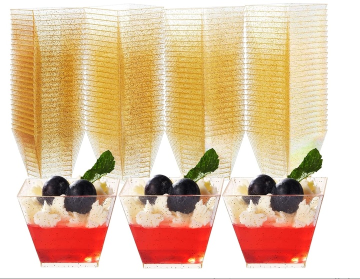 ORYGINALNE POJEMNIKI PUCHARKI KWADRATOWE DO DESERÓW 60ML ZŁOTY BROKAT 50szt