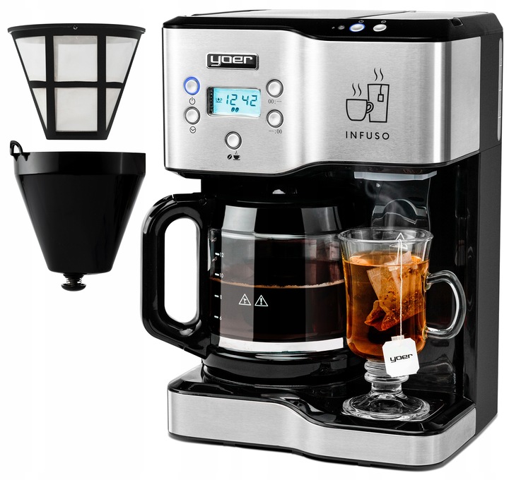 Ekspres przelewowy kawy 2w1 Yoer 1900W +Dystrybutor wody na herbatę +Timer