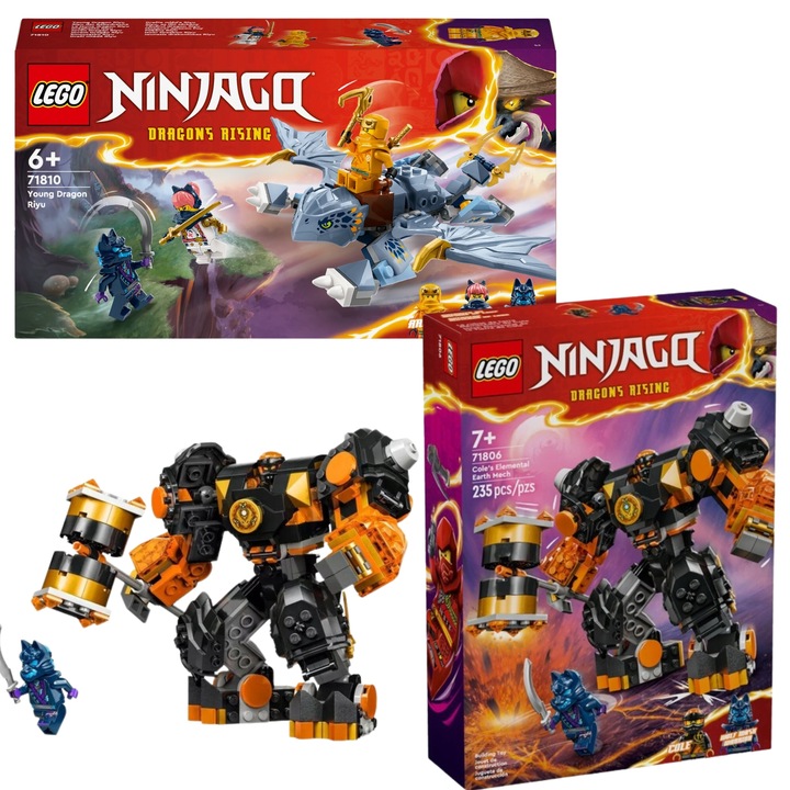LEGO NINJAGO 71810 Mały smok Riyu i 71810 Robot żywiołu ziemi Cole'a 71806