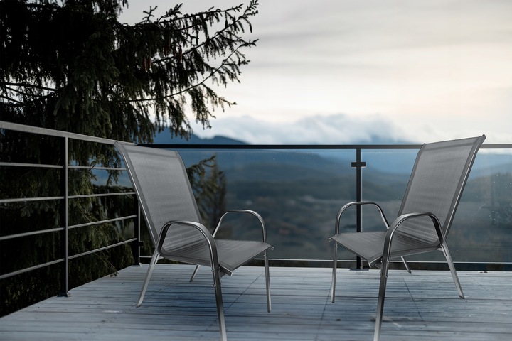 WYGODNE METALOWE NOWOCZESNE KRZESŁO OGRODOWE TARAS BALKON MINORKA SZARE