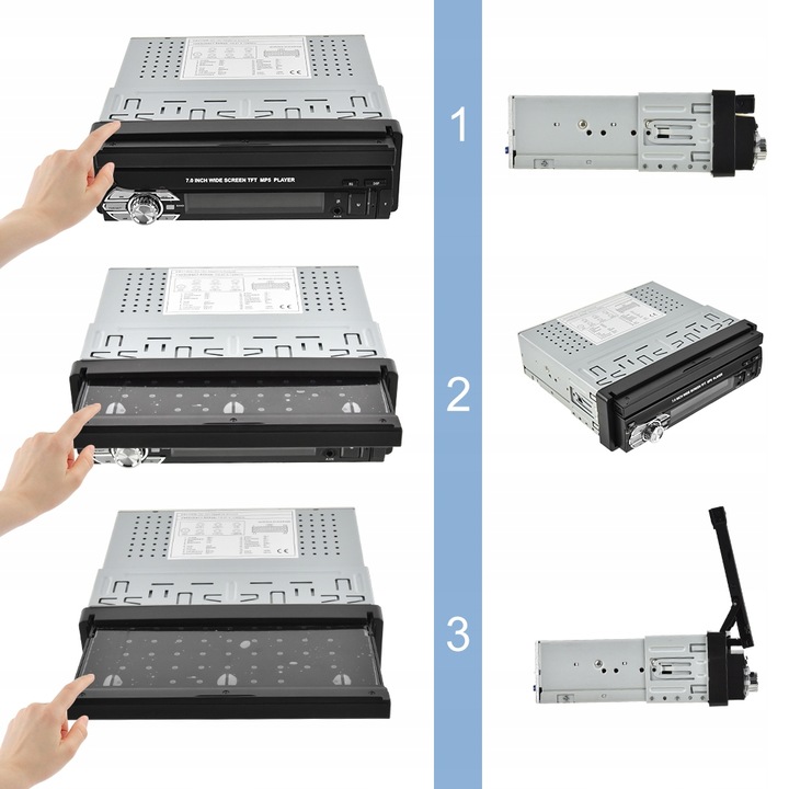 RADIO SAMOCHODOWE 1DIN 7'' BT WYSUWANY EKRAN DOTYKOWY MIRROR LINK KAMERA