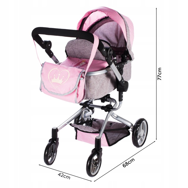 WÓZEK DLA LALEK GŁĘBOKI SPACERÓWKA TORBA GONDOLA SKŁADANY REGULACJA RĄCZKI