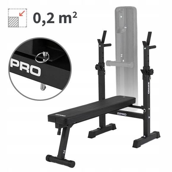 Ławka Treningowa Prosta Składana Ławeczka + Stojaki Regulowane 2w1 - Zipro