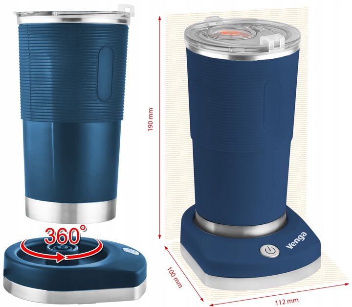 KUBEK TERMICZNY Z TERMOMETREM 380ml PODRÓŻNY DO AUTA PODGRZEWACZ CZAJNIK