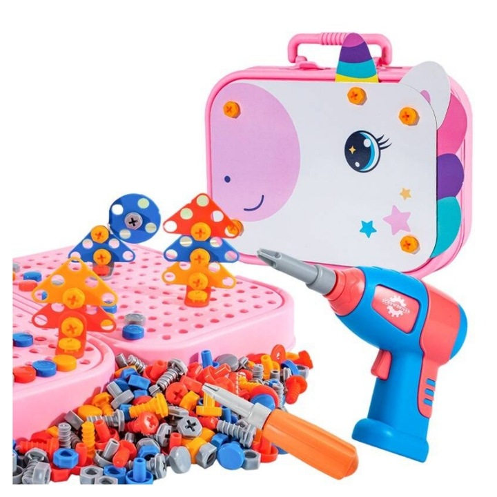 Klocki KONSTRUKCYJNE JEDNOROŻEC do skręcania 3D w walizce dla dzieci