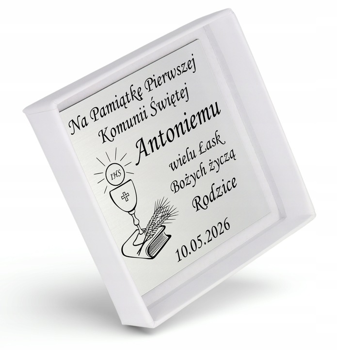 Łańcuszek Srebrny Medalik Komunijny Matka Boska na Komunię na Chrzest