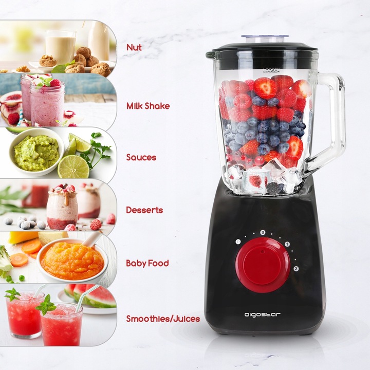 Blender kielichowy Aigostar MOCNY 750 W kruszy LÓD