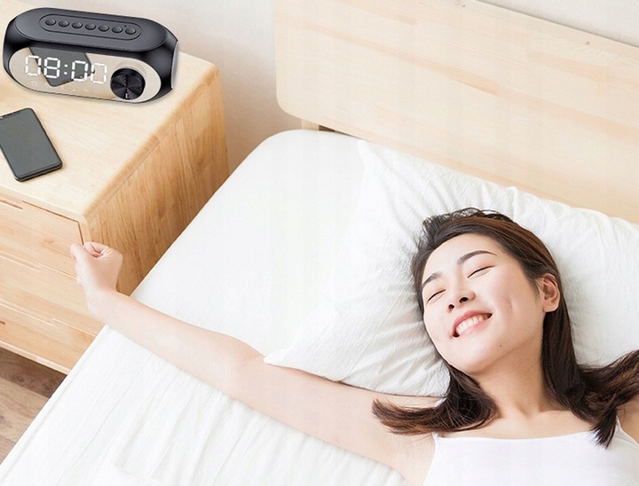 GŁOŚNIK LUSTRZANY BLUETOOTH 5.0 ZEGAR RADIO ALARM