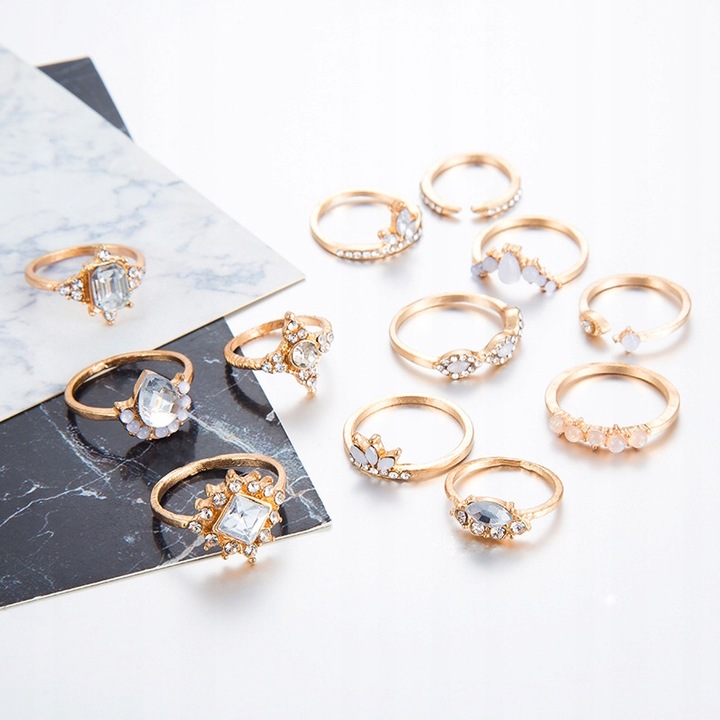 Złoty ZESTAW PIERŚCIONKÓW RETRO PUNK BOHO 10