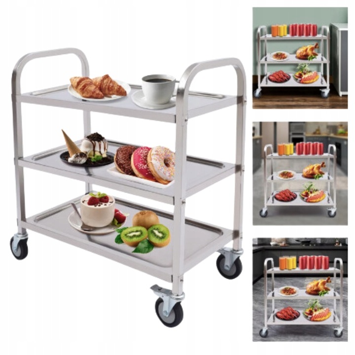 WÓZEK KELNERSKI CATERINGOWY 3 PÓŁKOWY STAL NIERDZEWNA 240 KG 95x50x93 CM