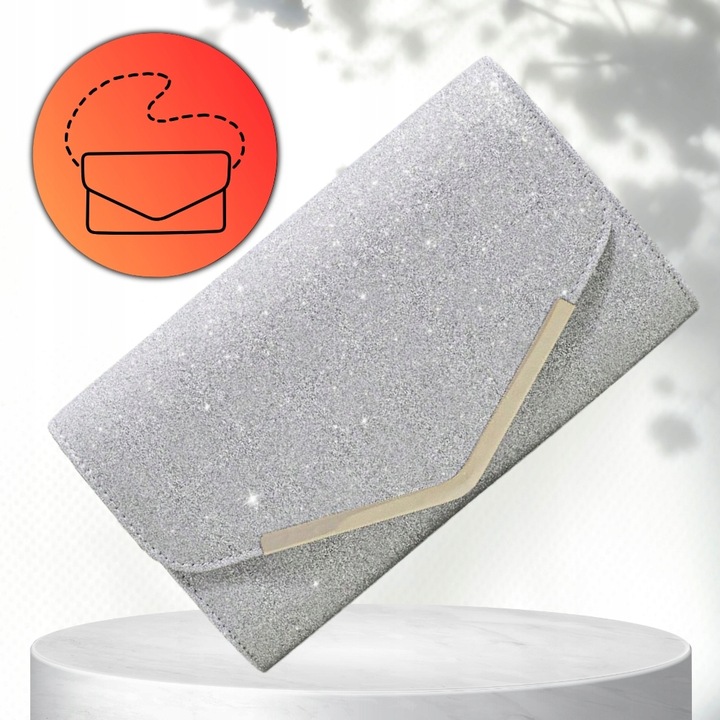 Srebrna Wieczorowa Torebka Kopertówka Błyszcząca na Ślub EFEKTOWNA Wizytowa