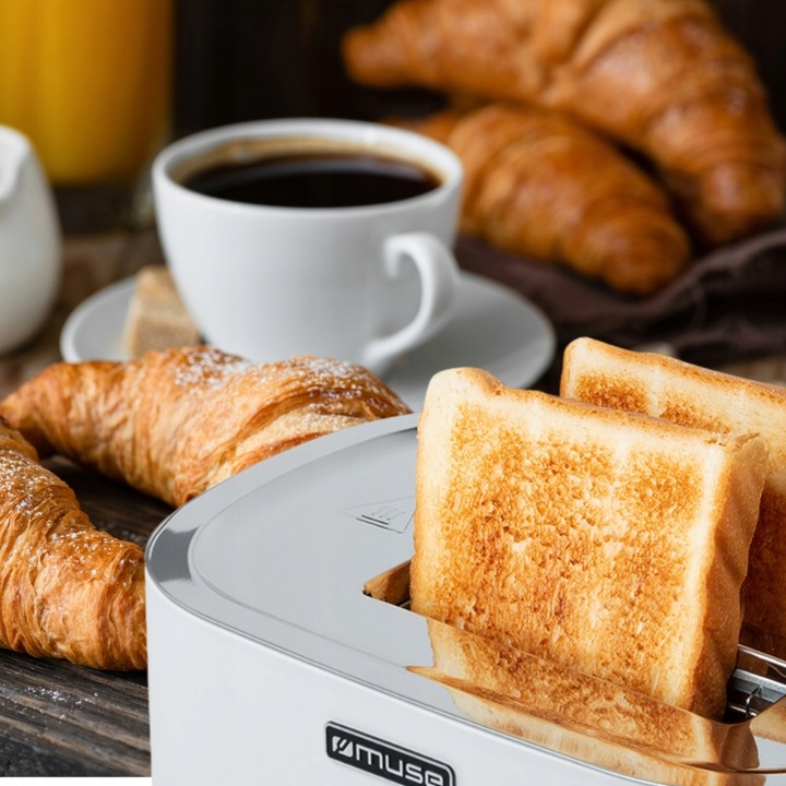 TOSTER OPIEKACZ RETRO 1000W NA 2 TOSTY BIAŁY/ZŁOTE ELEMENTY MUSE MS-130W
