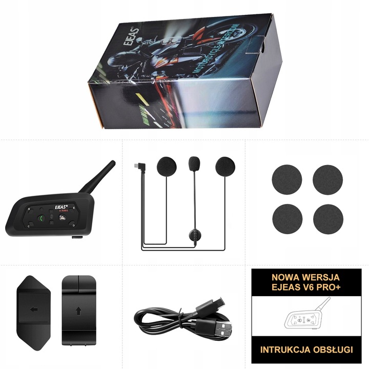 INTERKOM INTERCOM MOTOCYKLOWY EJEAS V6 PRO+ NOWA WERSJA 2024 1200M