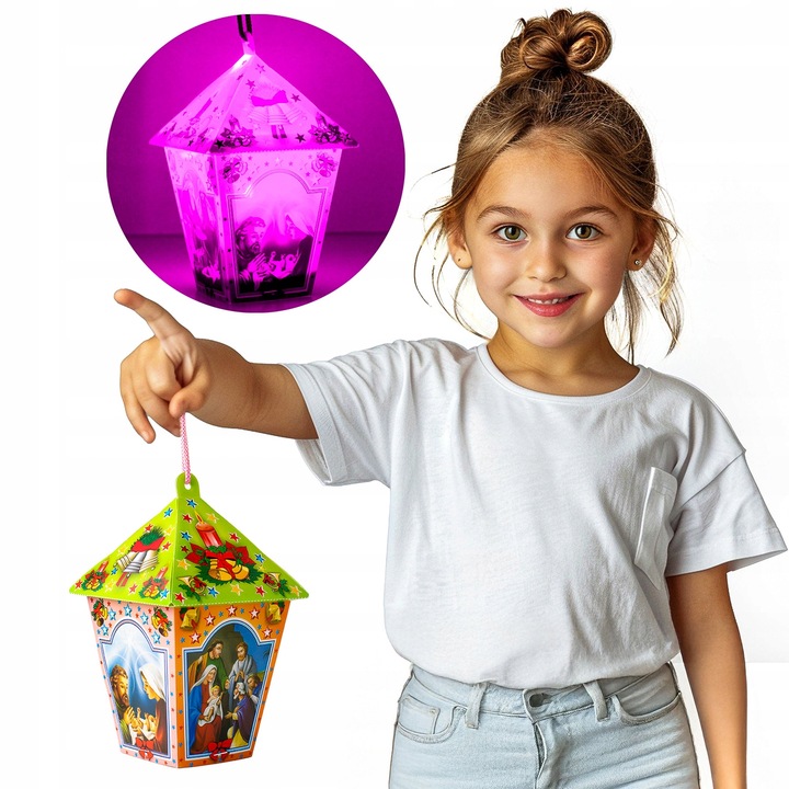 LAMPION ADWENTOWY DLA DZIECI ŚWIECĄCY LED MULTIKOLOR NA RORATY Niebieski