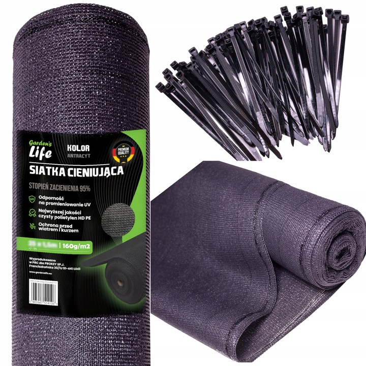 SIATKA CIENIUJĄCA 1,5x10m 160g/m2 ANTRACYT 95% MASKUJĄCA NA OGRODZENIE PŁOT
