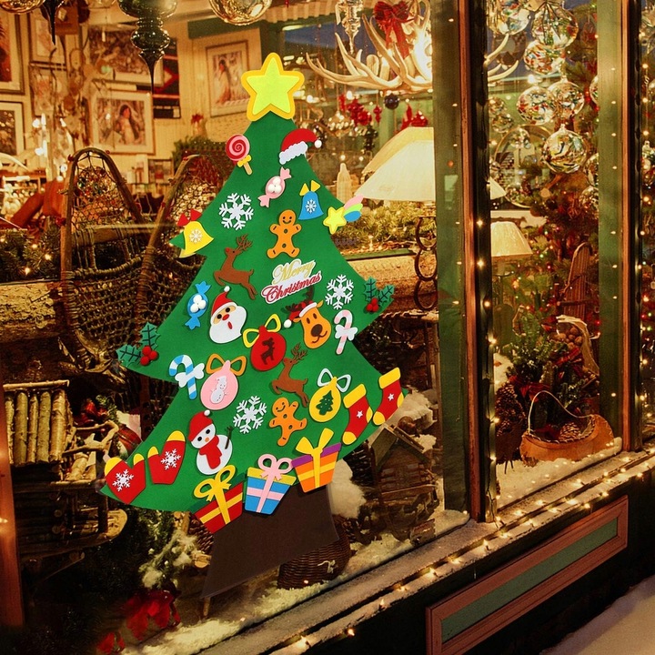 CHOINKA FILCOWA NA RZEPY Z OZDOBAMI DLA DZIECI ŚWIATEŁKA 50 LED NA ŚCIANĘ