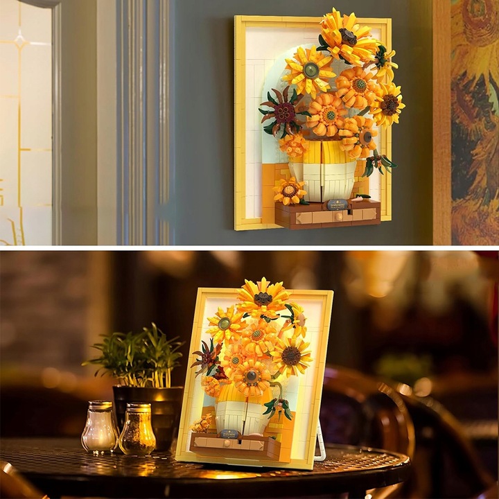 KLOCKI CREATIVE OBRAZ SŁONECZNIKI VAN GOGH PUZLE 3D ZESTAW 1166EL. Z LED