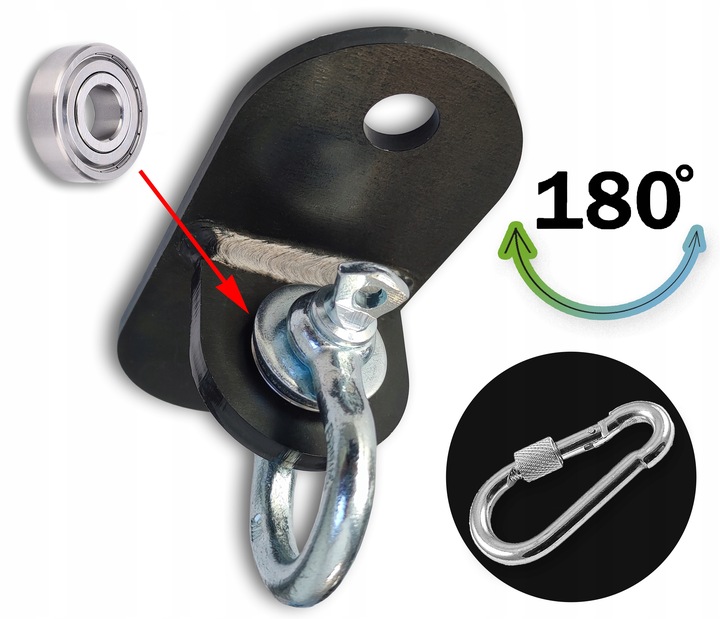 Uchwyt łożyskowany hak huśtawkowy mocowanie sufitowe OCYNKOWANE na czarno