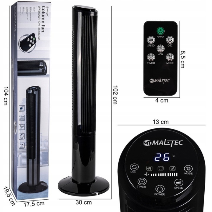 MOCNY wentylator KOLUMNOWY wiatrak podłogowy JONIZACJA OSCYLACJA CICHY