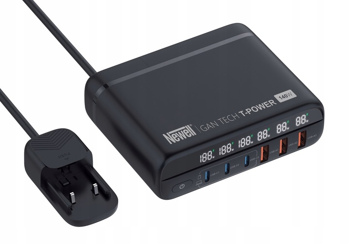 Ładowarka sieciowa z adapterami Newell GaN Tech T-power 140W 3xUSB-C 3xUSB