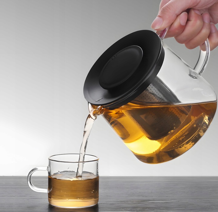 SZKLANY DZBANEK ZAPARZACZ DO HERBATY ZIÓŁ STALOWE SITKO 1,5L