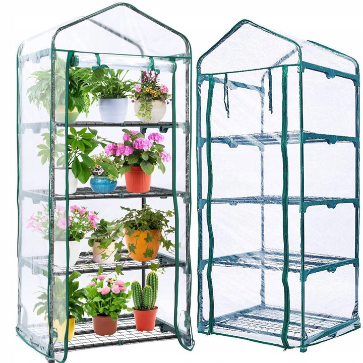 MINI SZKLARNIA FOLIA BALKONOWA 4 Półki 160x70x50cm Rośliny Kwiaty Sadzonki