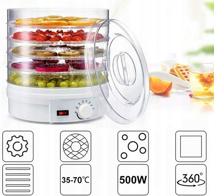 SUSZARKA DO GRZYBÓW OWOCÓW WARZYW SPOŻYWCZA DUŻA 5 SIT 4 CM 500W ŻYWNOŚCI