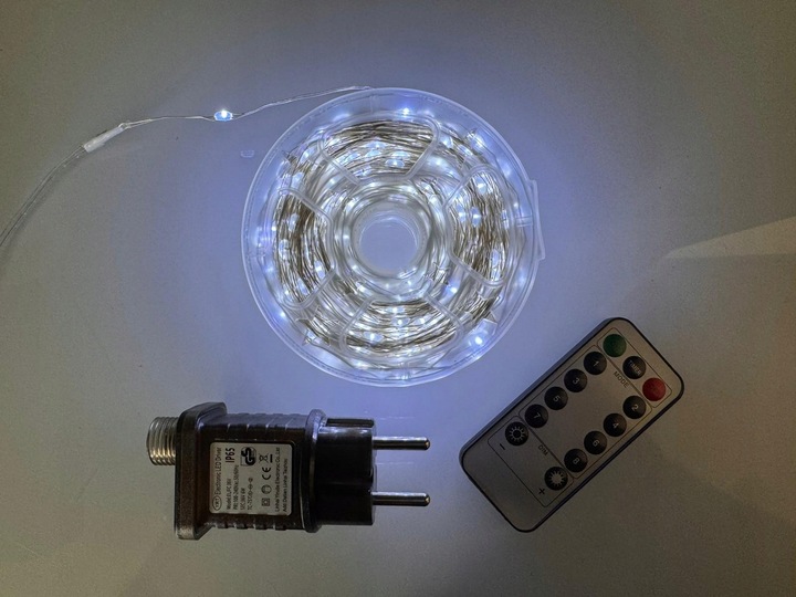 Lampki Choinkowe 1000 LED Mikro Drucik 100m Biały Zimny IP65 Pilot