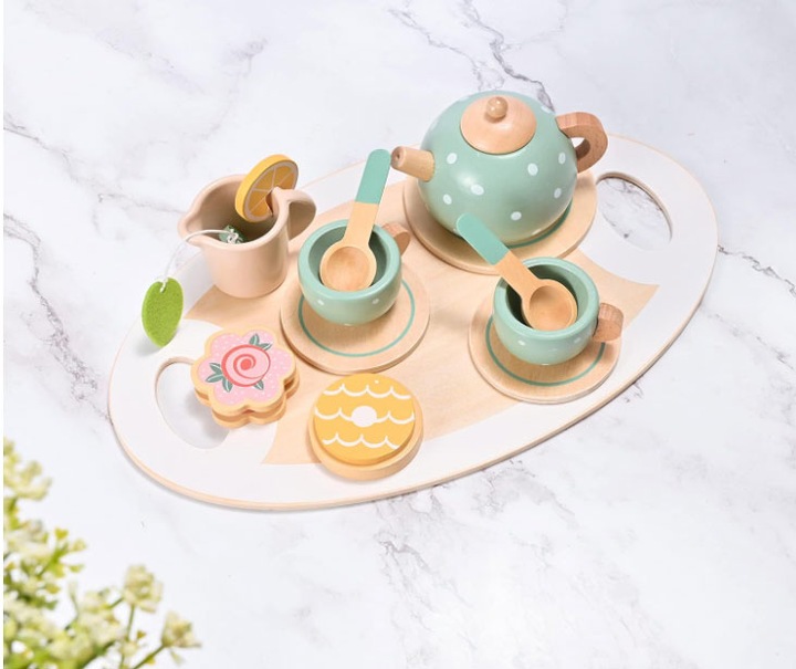 Drewniany Serwis dla Dzieci do Herbaty Kawy Zestaw Kawowy Filiżanki Zastawa
