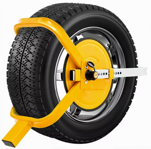 BLOKADA ANTYKRADZIEŻOWA ZABEZPIECZENIE KOŁA SAMOCHODU AUTA PRZYCZEPKI