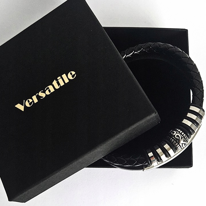 BRANSOLETKA MĘSKA SKÓRZANA SKÓRA GRAWER GRATIS SREBRNA REGULOWANA 21-24CM!