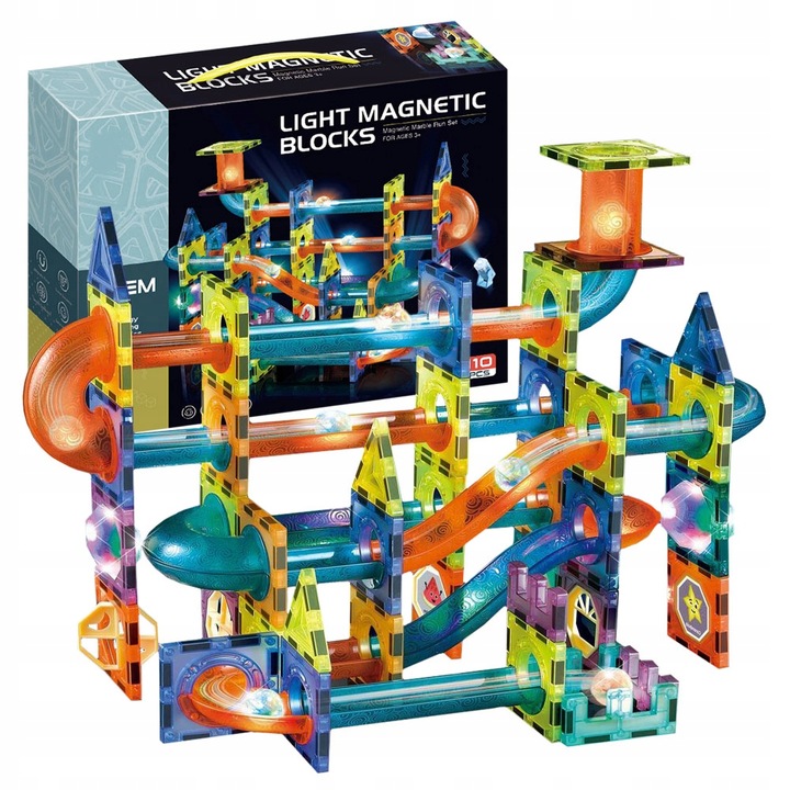 Klocki Magnetyczne Świecące Tor Kulkowy 110 Elementów Kulodrom
