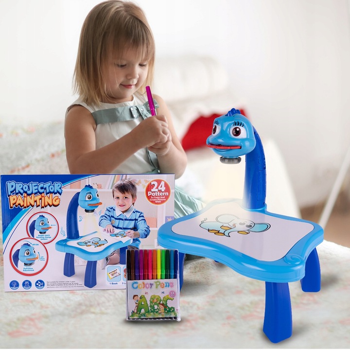 PROJEKTOR DO NAUKI RYSOWANIA Z LAMPKĄ RZUTNIK DUŻY 12 PISAKÓW 24 WZORY