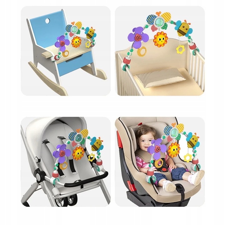 PAŁĄK z zawieszkami DO WÓZKA FOTELIKA ŁÓŻECZKA zabawka sensoryczna gryzak