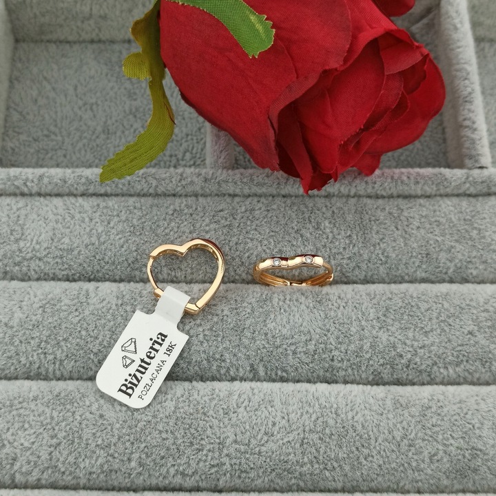 ZŁOTE KOLCZYKI SERDUSZKO Z CYRKONIAMI DLA KOBIETY WYJĄTKOWE POZŁACANE 18K