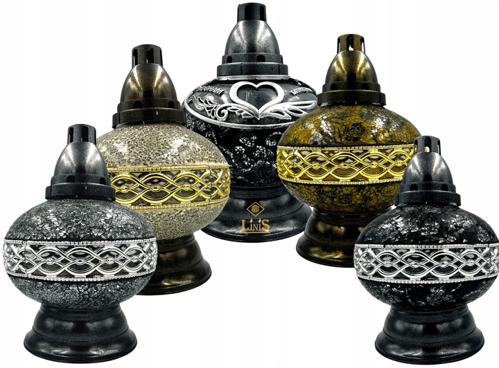 Znicz Szklany Karafka Witraż Mozaika Serce Czarno-Srebrny 38cm Lampion