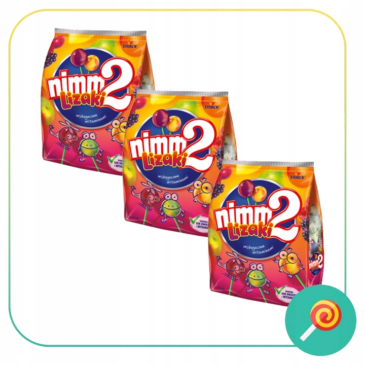 Pakiet 3szt NIMM2 Lizaki z sokiem owocowym 80g 8sz
