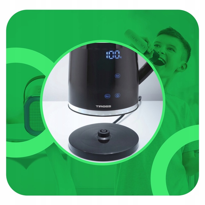 Czajnik elektryczny Tiross wewnętrzne ze stali nierdzewnej 2200 W czarny