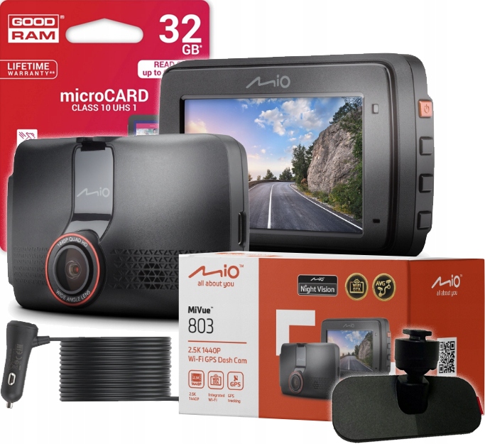 Wideorejestrator MIO MiVue 803 1440p 2,5K 140° Wi-fi GPS + karta 32GB