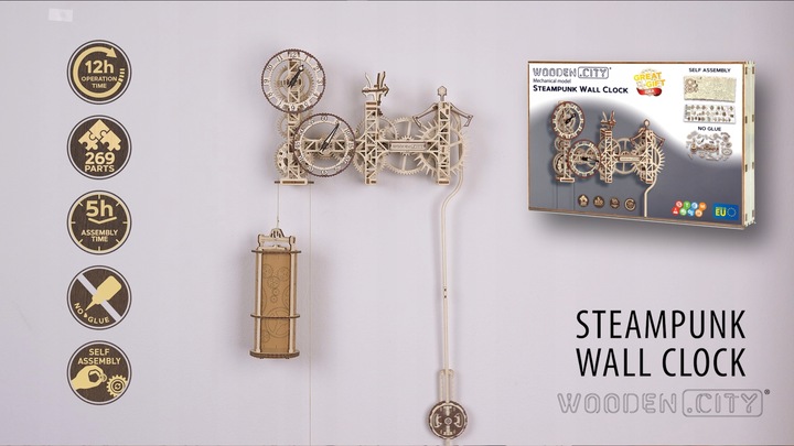 Drewniany Zegar Steampunk Wooden.City Puzzle 3D